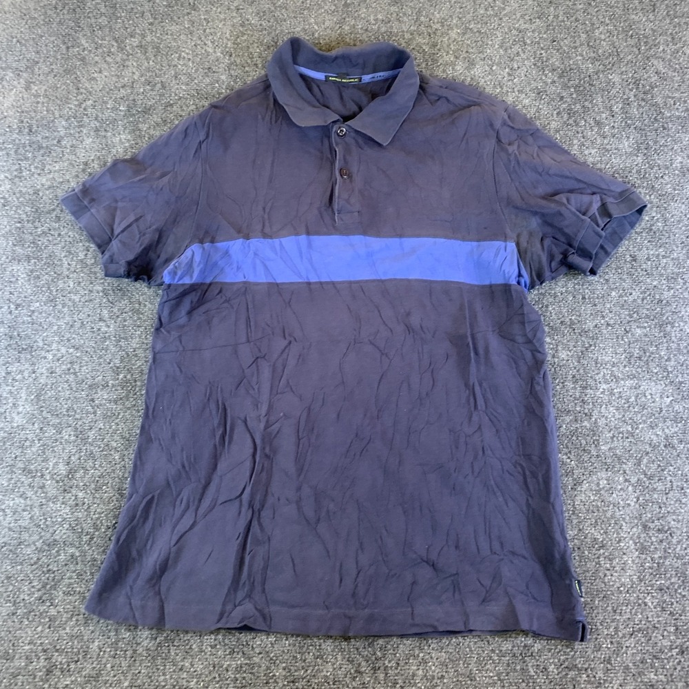 Banana Republic Polo Shirt Mens XL Navy Blue Stripe Knit Cotton Performance Golf